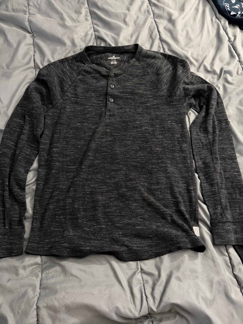 American Eagle Outfitters Black Heather Long-Sleeve Henley